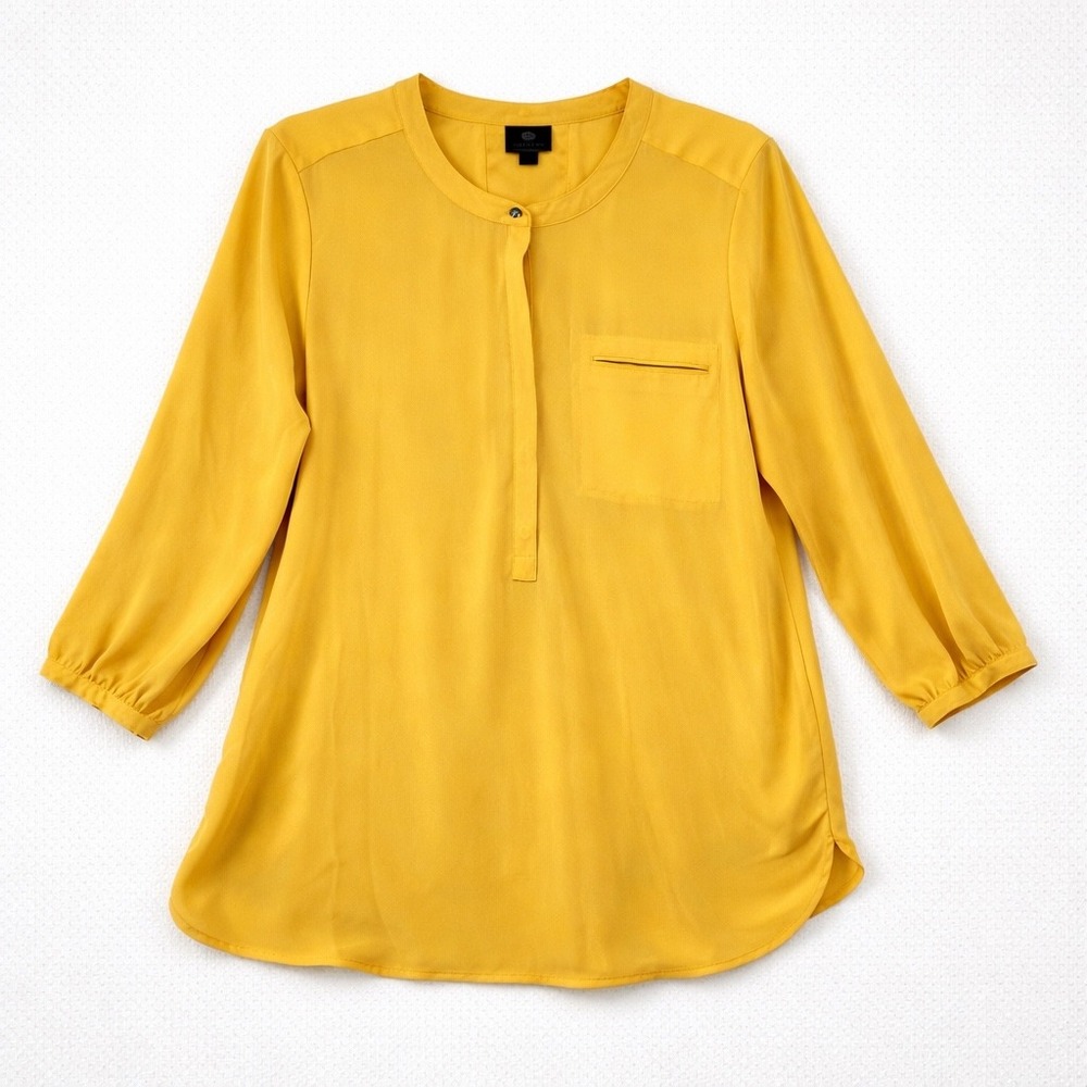JM Collection Womens L‎ Mustard Yellow Blouse Pleated Long Sleeve Top